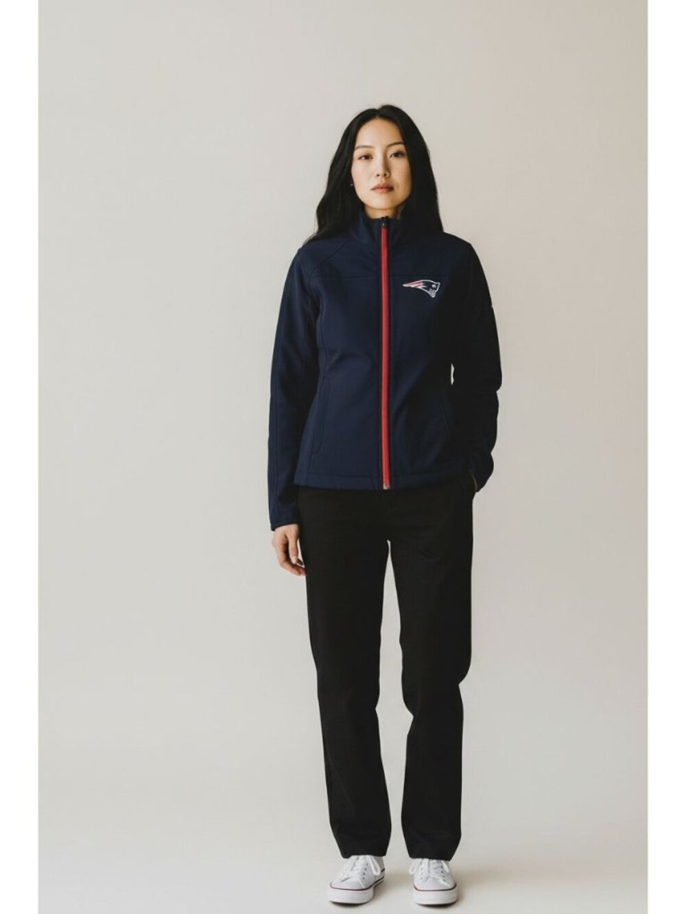 New England Patriots Women Softshell Jacket Logo Full-Zip Front Navy Medium New